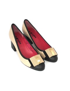 Le Babe Decollette Tacco Medio Bicolore Nappa Trapuntata Fiocco Sabbia Nero