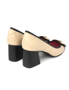 Le Babe Decollette Tacco Medio Bicolore Nappa Trapuntata Fiocco Sabbia Nero