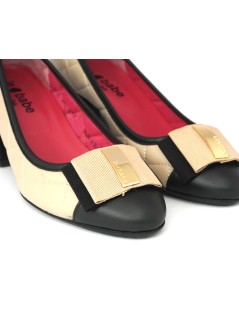 Le Babe Decollette Tacco Medio Bicolore Nappa Trapuntata Fiocco Sabbia Nero