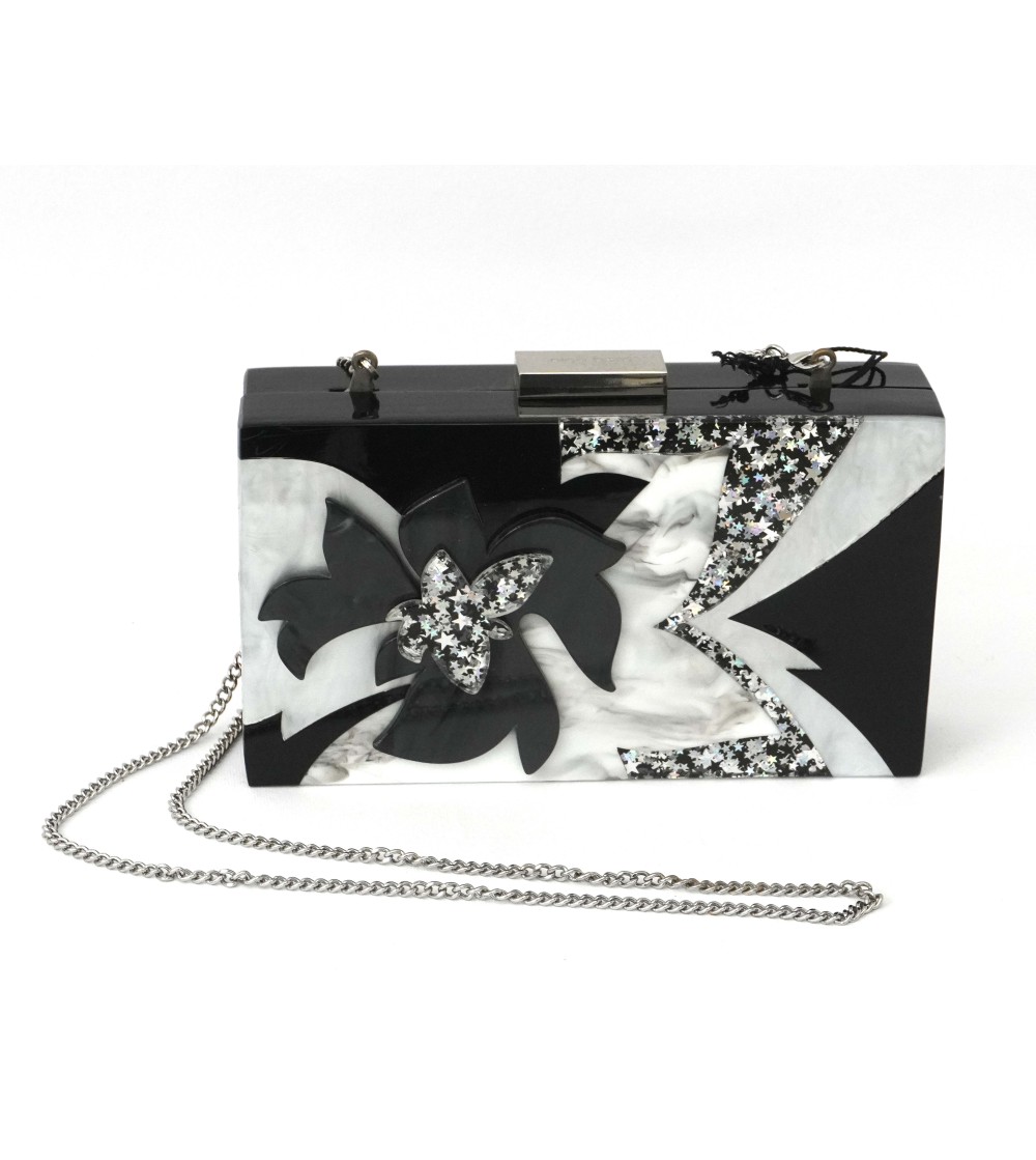 Olga Berg Pochette Clutch Paillettes Acrilico Fiore Multi Nero