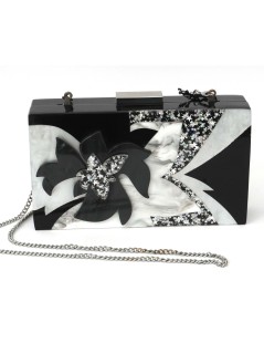 Olga Berg Pochette Clutch Paillettes Acrilico Fiore Multi Nero