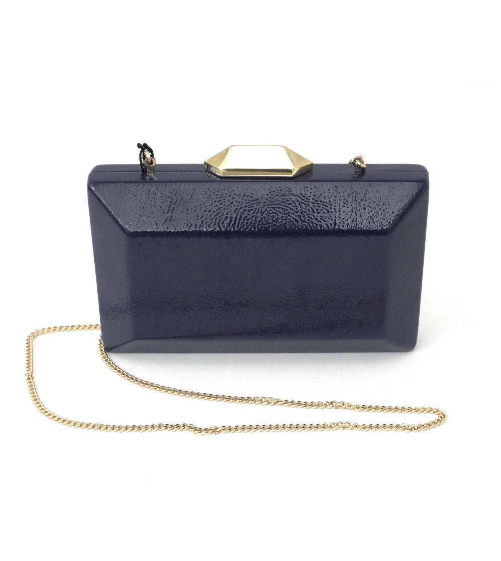 Olga Berg Pochette Clutch con Tracolla Guscio Naplak Cobalto