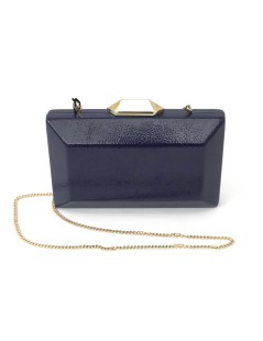 Olga Berg Pochette Clutch con Tracolla Guscio Naplak Cobalto