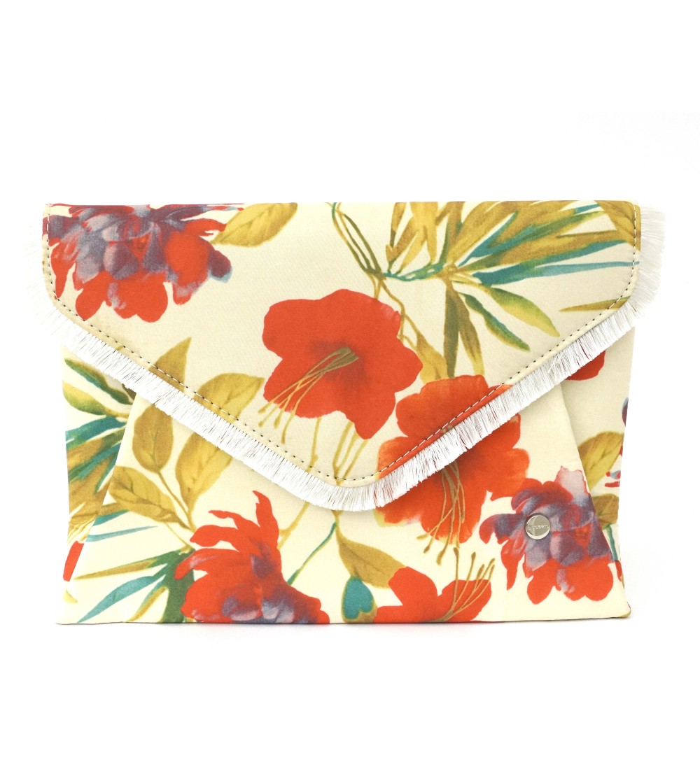 Olga Berg Pochette Busta Tessuto Stampa Fiori Bianco Fantasia
