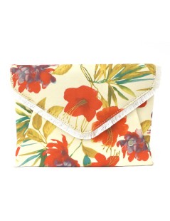 Olga Berg Pochette Busta Tessuto Stampa Fiori Bianco Fantasia
