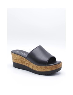 Cinzia Soft Ciabatta Zeppa Effetto Sughero Pelle Nero