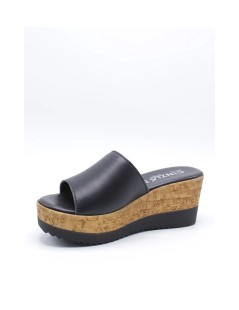 Cinzia Soft Ciabatta Zeppa Effetto Sughero Pelle Nero