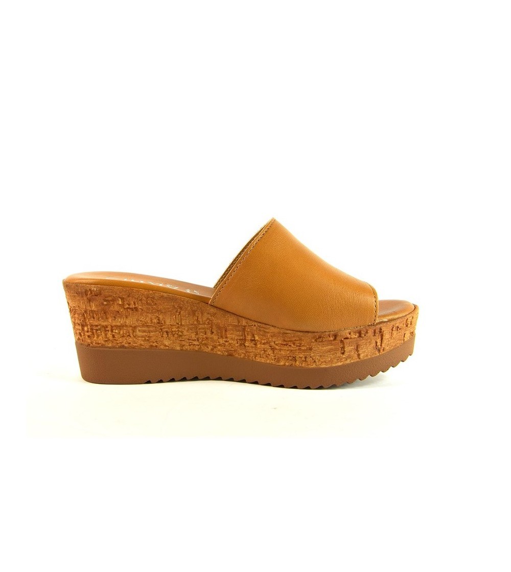 Cinzia Soft Ciabatta Zeppa Effetto Sughero Pelle Cuoio