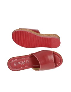 Cinzia Soft Ciabatta Zeppa Effetto Sughero Monofascia Rosso