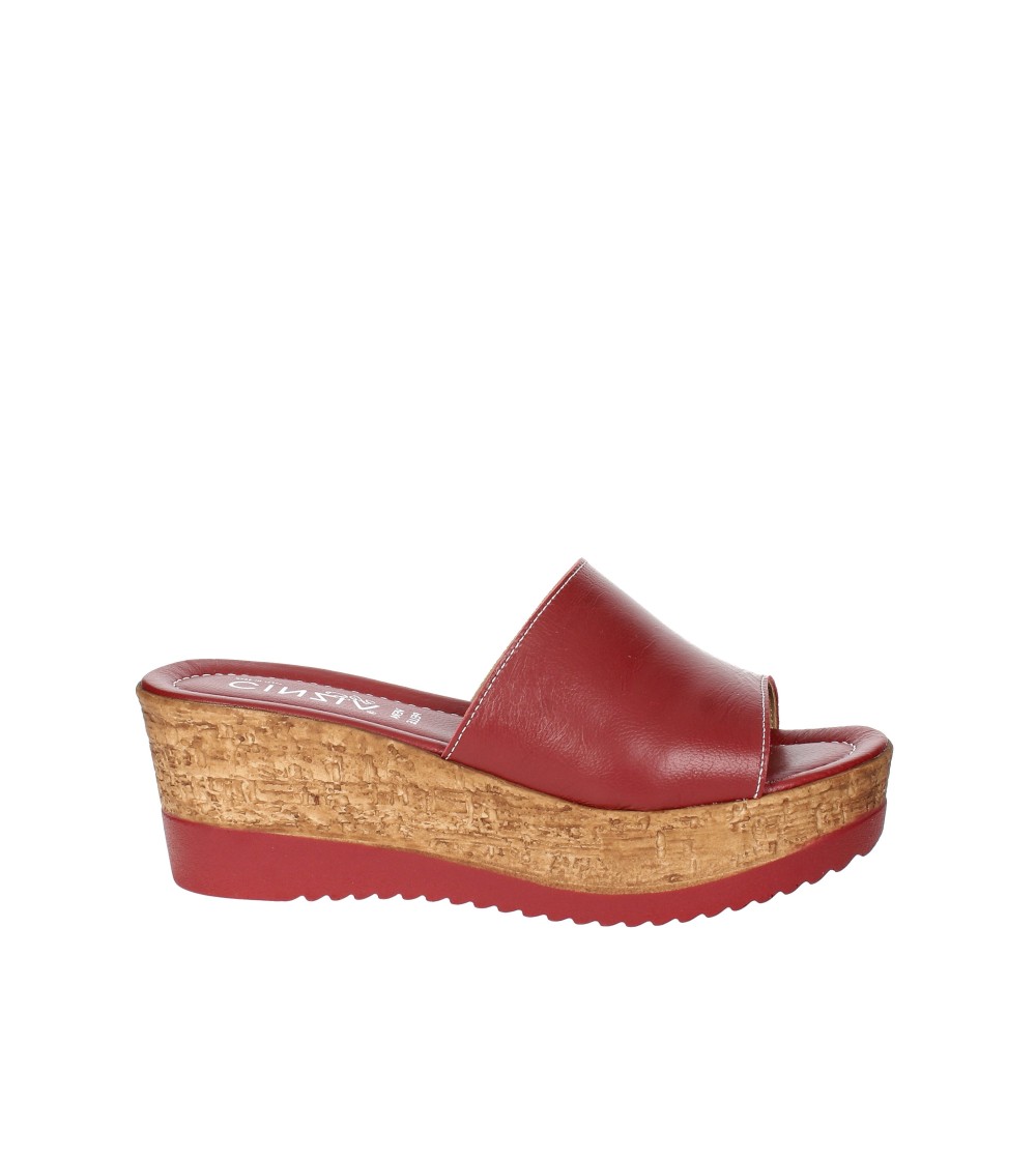 Cinzia Soft Ciabatta Zeppa Effetto Sughero Monofascia Rosso
