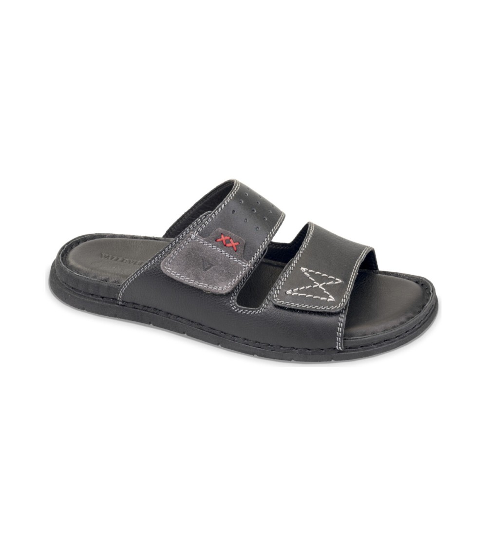 Valleverde Ciabatta Uomo 2 Velcro Tutto Pelle Nero