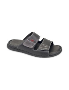 Valleverde Ciabatta Uomo 2 Velcro Tutto Pelle Nero