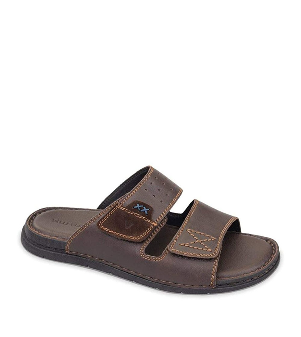 Valleverde Ciabatta Uomo 2 Velcro Tutto Pelle Testa di Moro