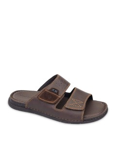 Valleverde Ciabatta Uomo 2 Velcro Tutto Pelle Testa di Moro