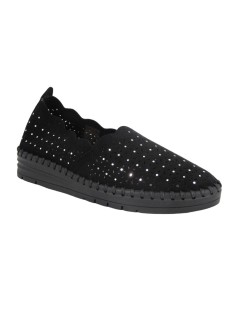 Grunland Slipon Traforato con Strass Alcantara Nero