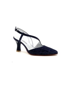 Vernissage Slingback Tacco Trasversale Punta Glitter Blu Notte