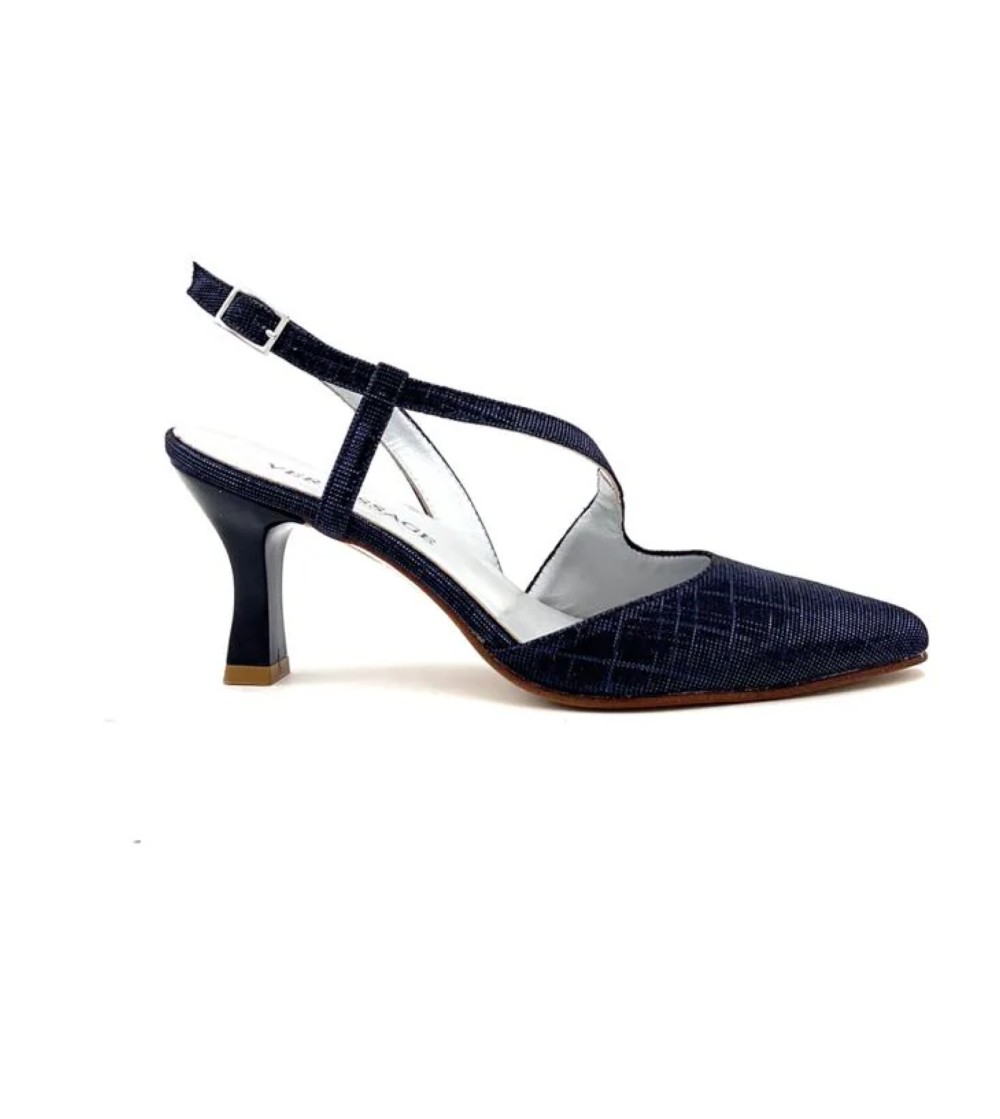 Vernissage Slingback Tacco Trasversale Punta Glitter Blu Notte