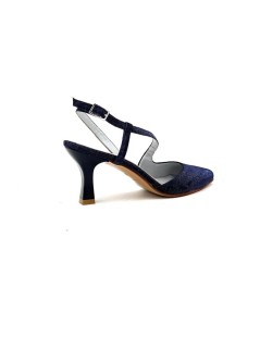 Vernissage Slingback Tacco Trasversale Punta Glitter Blu Notte