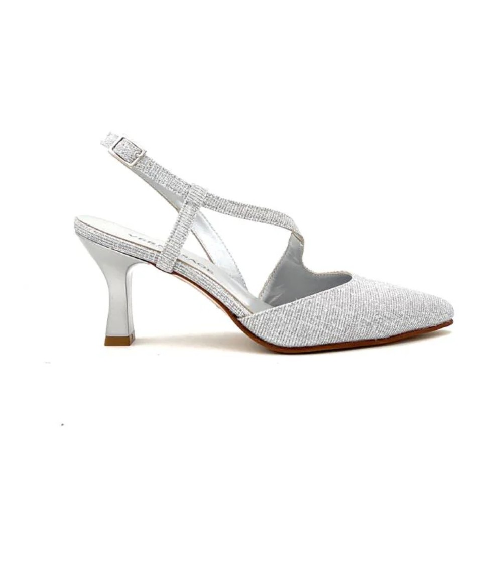 Vernissage Slingback Tacco Trasversale Punta Glitter Argento