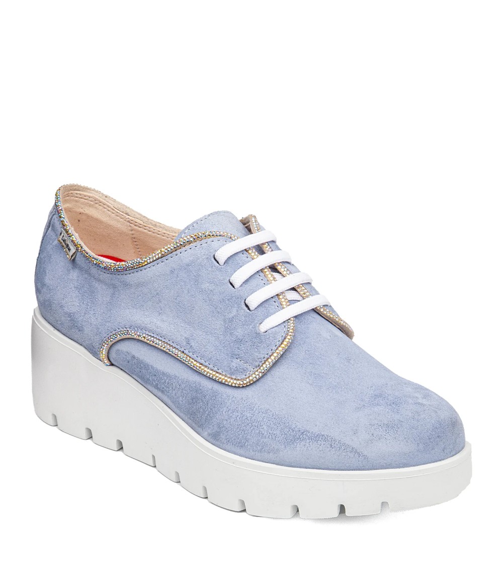 Callaghan Amal Stringate Zeppa Alta Profili Strass Camoscio  Cielo