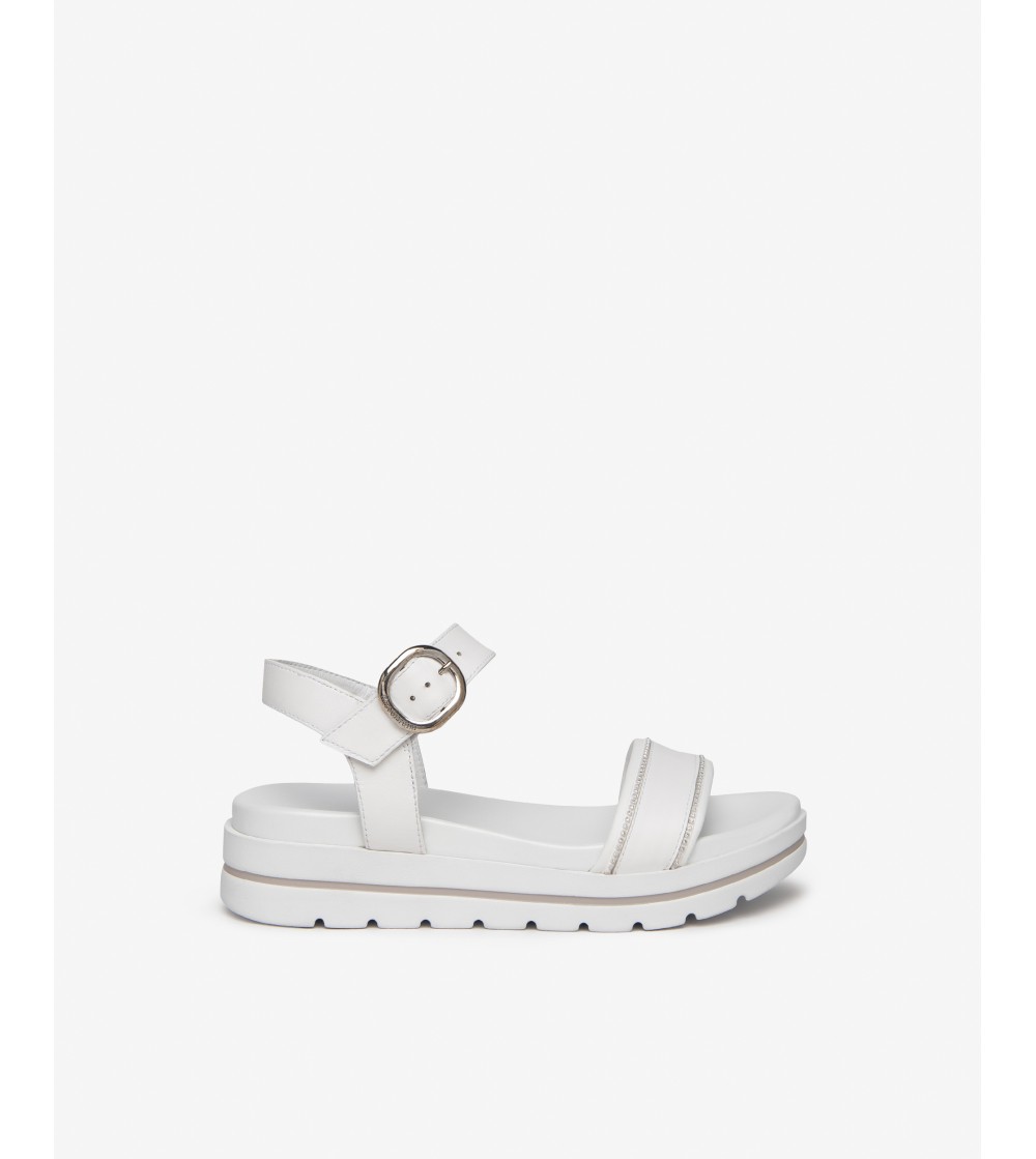Nero Giardini Sandalo Plaform 2 Fasce Profili Strass Pelle Bianco