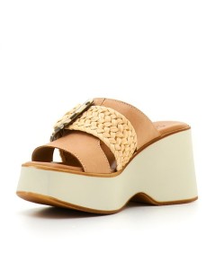 Cinzia Soft Sabot Zeppa Alta Monofascia Corda e Pelle Beige