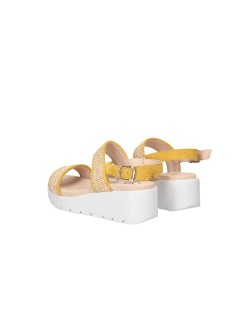 Callaghan BERA Sandalo Zeppa 2 Fasce Pelle Intrecciata Giallo