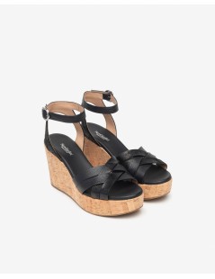 Nero Giardini Sandalo Zeppa Sughero Braccialetto Pelle Nero