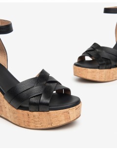 Nero Giardini Sandalo Zeppa Sughero Braccialetto Pelle Nero