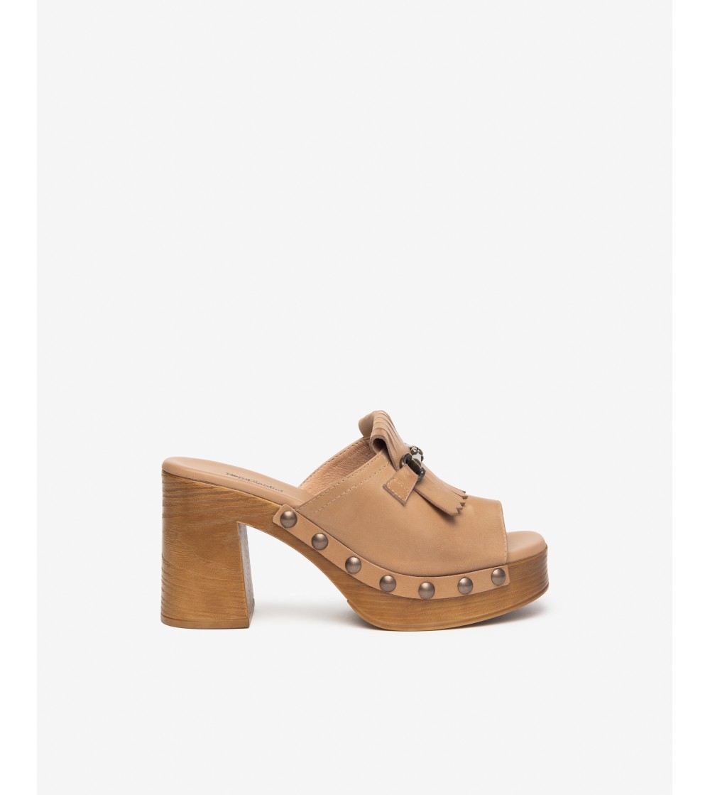 Nero Giardini Ciabatta Sabot Mule Tacco Frangia Cuoio