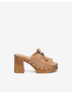Nero Giardini Ciabatta Sabot Mule Tacco Frangia Cuoio