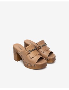 Nero Giardini Ciabatta Sabot Mule Tacco Frangia Cuoio