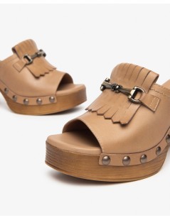 Nero Giardini Ciabatta Sabot Mule Tacco Frangia Cuoio