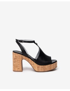 Nero Giardini Sandalo Zeppatacco Sughero Braccialetto Pelle Nero