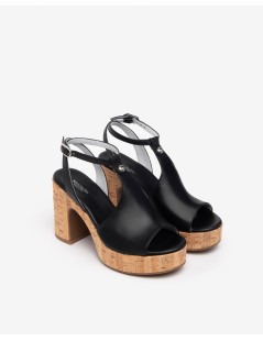 Nero Giardini Sandalo Zeppatacco Sughero Braccialetto Pelle Nero