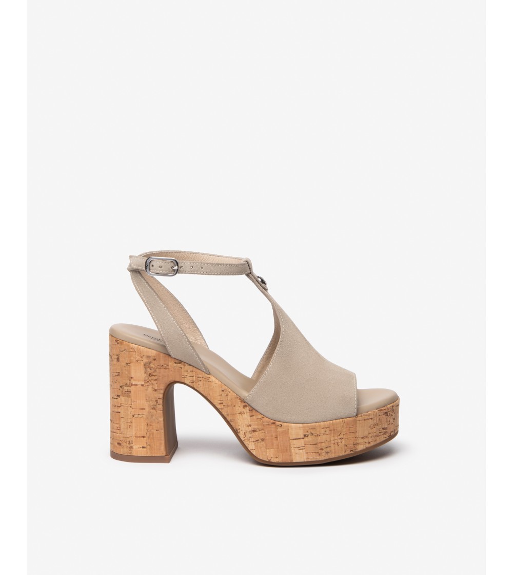 Nero Giardini Sandalo Zeppatacco Sughero Braccialetto Camoscio Avorio