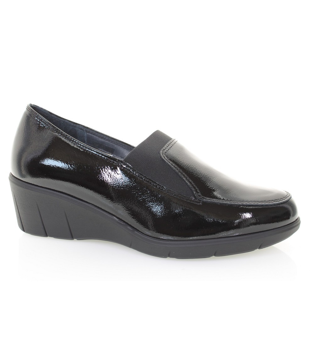 Soffice Sogno Mocassino Zeppa Accollato Elastico Nero