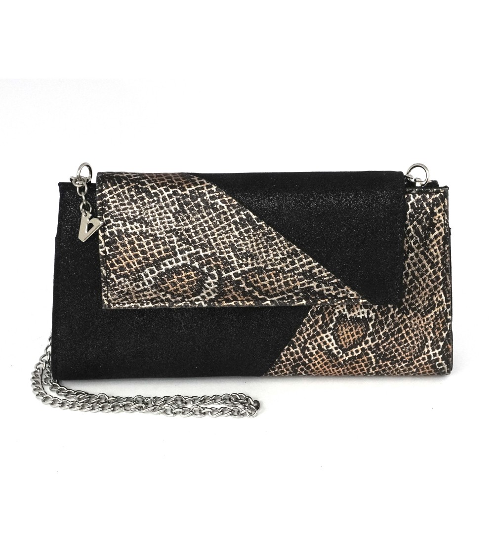Valleverde Pochette Busta Camoscio Stampa Python Oro Nero
