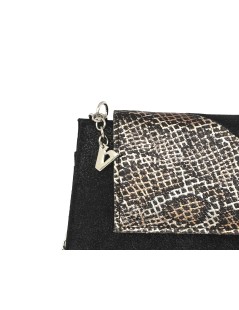 Valleverde Pochette Busta Camoscio Stampa Python Oro Nero