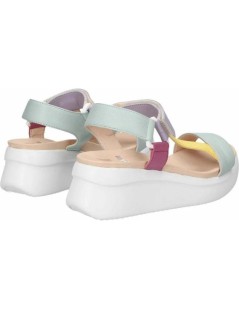 Callaghan Sandalo Sport Llana Zeppa Pelle Multicolor Acqua Limone