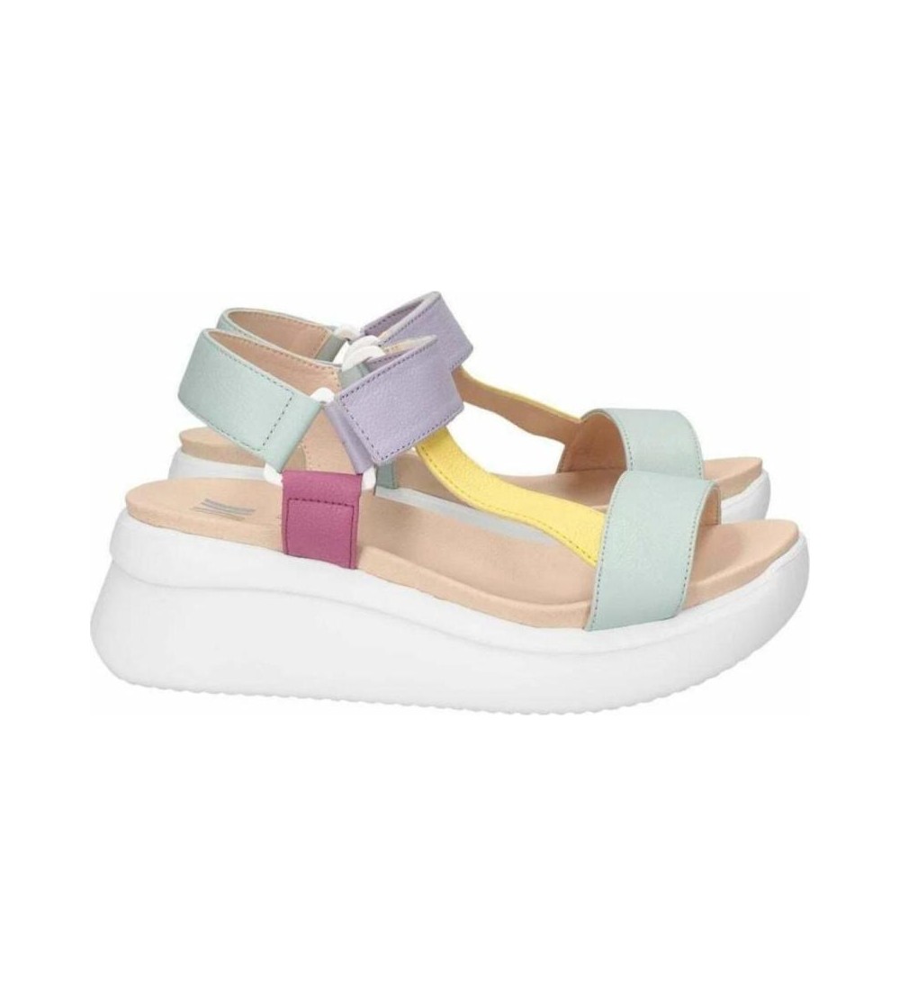 Callaghan Sandalo Sport Llana Zeppa Pelle Multicolor Acqua Limone