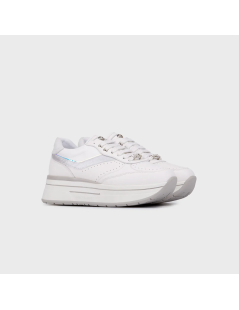 Janet & Janet Sneakers Platform Inserti Laminato Pelle Bianco Argento