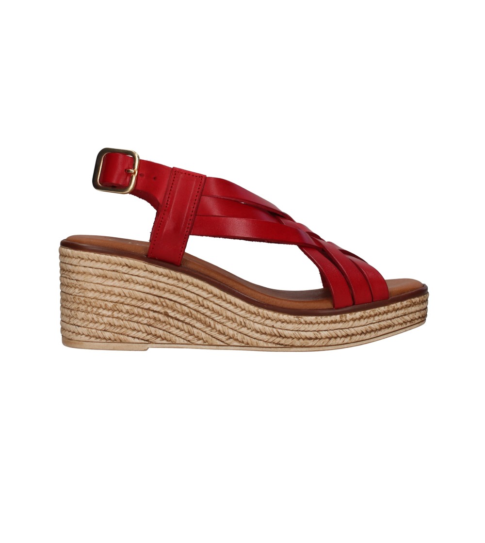 Cinzia Soft Sandalo Cuoietto Zeppa Plateau Fascette Incrocio Rosso