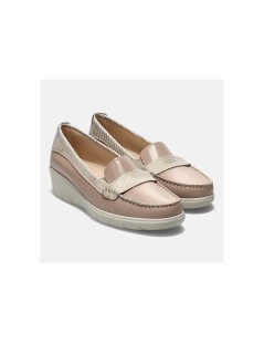 Cinzia Soft Mocassino Zeppa Media Morsetto Pelle Tejus Beige