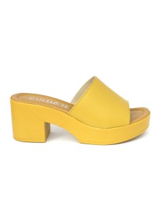 Cinzia Soft Ciabatta Fascia Tacco Plateau Pelle Tuffato Giallo