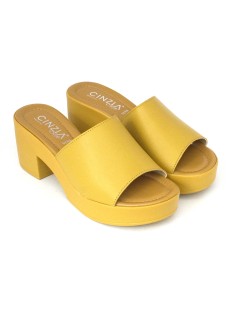 Cinzia Soft Ciabatta Fascia Tacco Plateau Pelle Tuffato Giallo