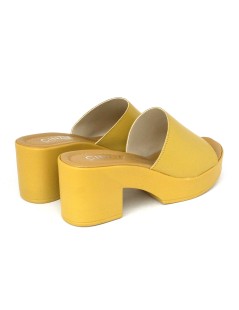 Cinzia Soft Ciabatta Fascia Tacco Plateau Pelle Tuffato Giallo
