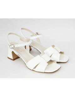 Elata Sandao Tacco Medio Fascia Fiocco Vernice Lux Bianco