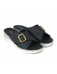 Grunland Ciabatta Comfort Cucita Monofascia Velcro Nappa Blu