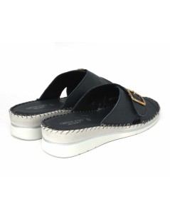 Grunland Ciabatta Comfort Cucita Monofascia Velcro Nappa Blu